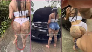 Anny Alves mostrando toda sua habilidade no sexo oral e buceta durante a lavagem do carro