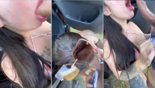 Anny Alves, com um rebolado delicioso, se divertindo de biquíni no banco de trás do carro