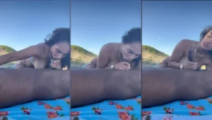 Novinha Erica Moares mamando piroca de negão bem pauzudo na praia