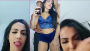 Paola Brasil, a morena gostosa, se diverte com dois caras de sorte