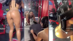 Mulher sensual se exercitando sem roupa mostrando sua silhueta impecável