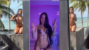 Mc Mirella dança sem roupa usando uma fitinha bem pequena